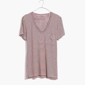 Madewell Red Striped V-Neck T-Shirt